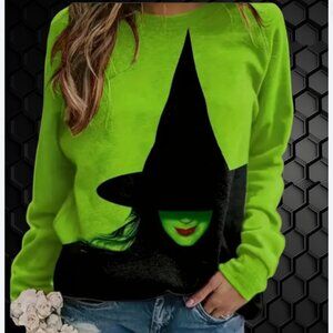 New Women's Shirt Halloween Witch Print Long Sleeve Shirt Size L